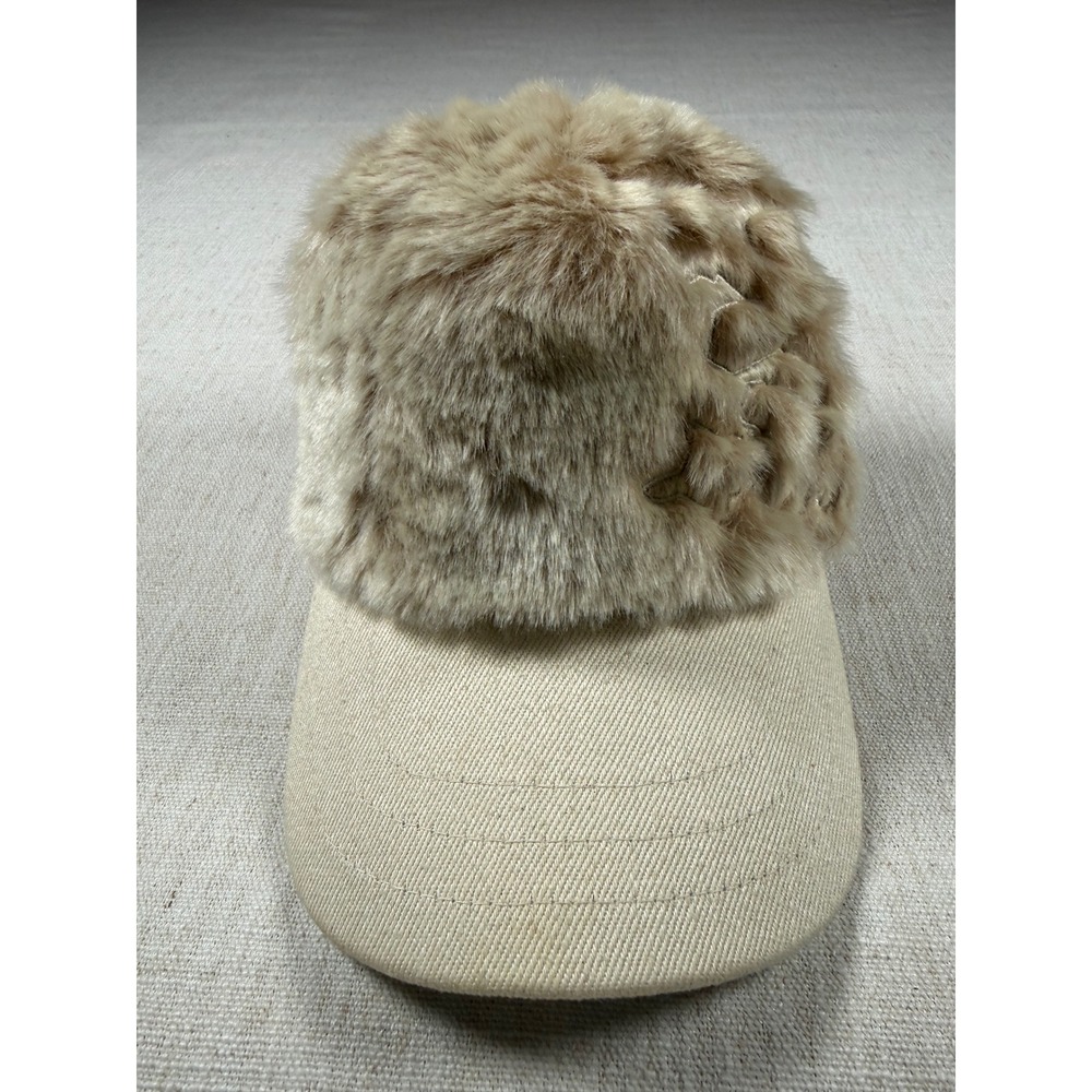 Hemp Hoodlamb Faux Fur Front Baseball Cap Cream Beige Adjustable Hat NWOT